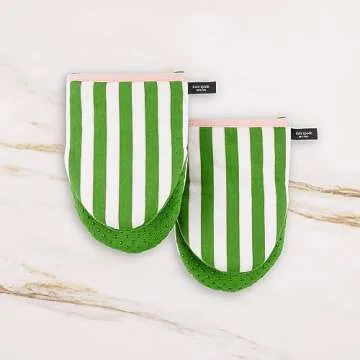 Kate Spade New York Botanical Stripe Mini Oven Mitt 2-Pack Set, 5.5" x 8", Green/Pink