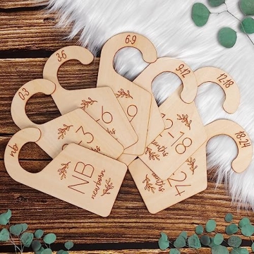 Giftacity Baby Closet Dividers for Clothes Organizer - Set of 7 Adorable Wooden Double-Sided Baby Cl...