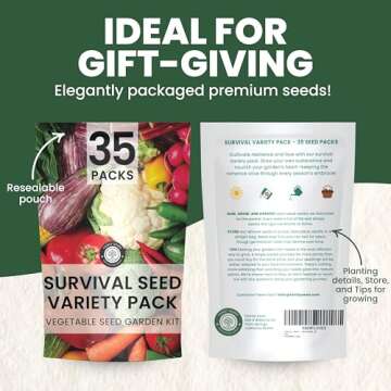 35 Vegetable Seeds | Survival Variety Pack | 2025 Season | Individually Packed Vegetables, Herbs and...