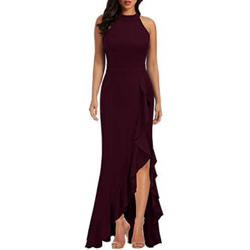 WOOSEA Women's High Neck Split Bodycon Mermaid Evening Cocktail Long Dress