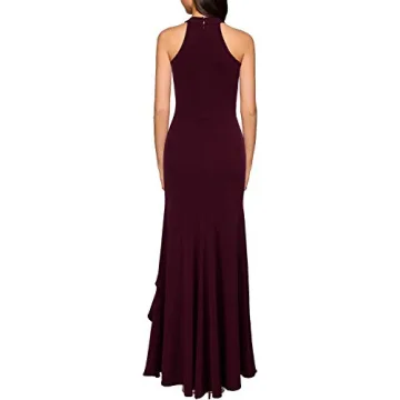 WOOSEA Women's High Neck Split Bodycon Mermaid Evening Cocktail Long Dress