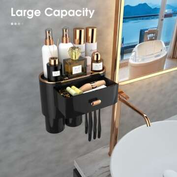 iHave Toothbrush Holders - 2 Cup Wall Mounted Toothbrush Holder - Makeup Bathroom Tray, Cosmetic Dra...