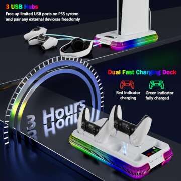 PS5 Pro Cooling Station with RGB Light & Fast Charger