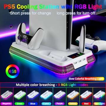 PS5 Pro Cooling Station with RGB Light & Fast Charger