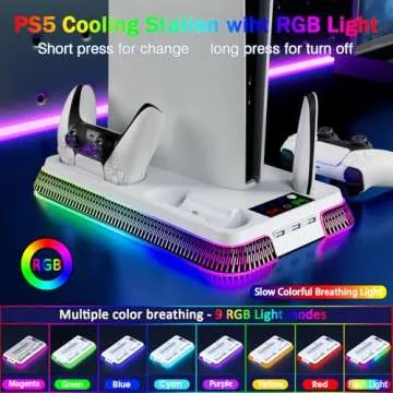 PS5 Pro Cooling Station with RGB Light & Fast Charger