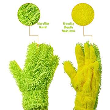 SCRUBIT Chenille Microfiber Double Sided Cleaning Gloves for car and Home - Furniture, Glass and Sta...