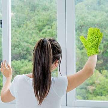 SCRUBIT Chenille Microfiber Double Sided Cleaning Gloves for car and Home - Furniture, Glass and Stainless Steel Cleaner – Washes Dirt Without Harmful Chemicals - Perfect for Dusting - 2 Pack