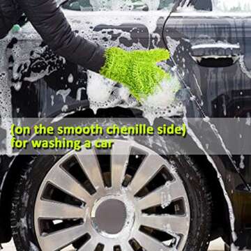 SCRUBIT Chenille Microfiber Double Sided Cleaning Gloves for car and Home - Furniture, Glass and Stainless Steel Cleaner – Washes Dirt Without Harmful Chemicals - Perfect for Dusting - 2 Pack