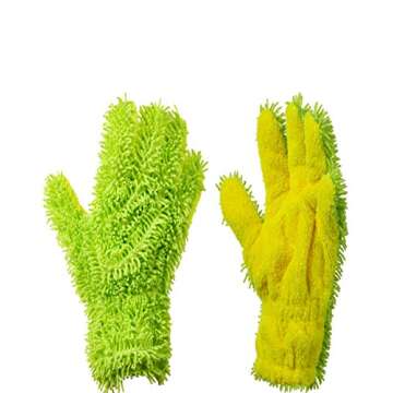 SCRUBIT Chenille Microfiber Double Sided Cleaning Gloves for car and Home - Furniture, Glass and Stainless Steel Cleaner – Washes Dirt Without Harmful Chemicals - Perfect for Dusting - 2 Pack