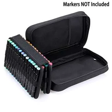 BTSKY Art Marker Carrying Case Lipstick Organizer-60 Slots Canvas Zippered Markers Storage for Touch Spectrum Noir Paint Sharpie Markers, Empty Wallet Only (Black)
