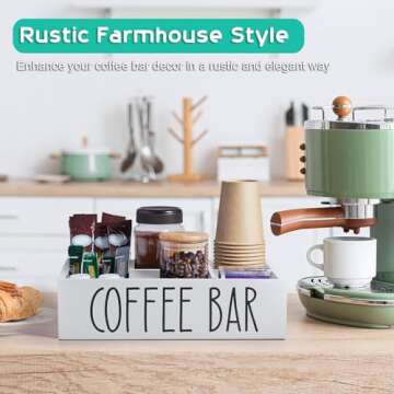 ALELION White Coffee Station Organizer with Removable Dividers - Wood Coffee Bar Accessories Organizer for Countertop - Coffee Pod Holder Storage Basket for K Cup Sugar Tea