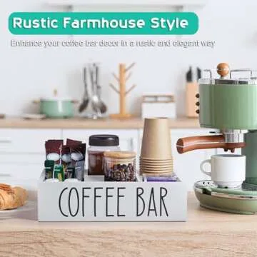 ALELION White Coffee Station Organizer with Removable Dividers - Wood Coffee Bar Accessories Organizer for Countertop - Coffee Pod Holder Storage Basket for K Cup Sugar Tea