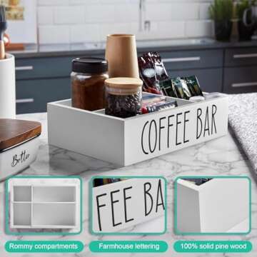 ALELION White Coffee Station Organizer with Removable Dividers - Wood Coffee Bar Accessories Organizer for Countertop - Coffee Pod Holder Storage Basket for K Cup Sugar Tea