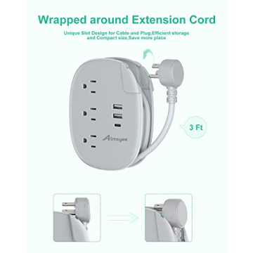 Alitayee Portable Power Strip: 3 Outlets & Fast Charge