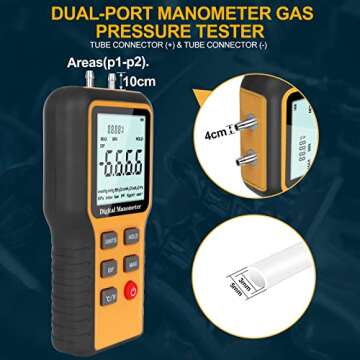 Professional Air Pressure Meter, Dual-Port Digital Manometer