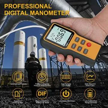 Professional Air Pressure Meter, Dual-Port Digital Manometer