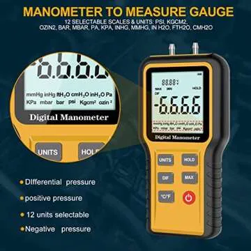 Professional Air Pressure Meter, Dual-Port Digital Manometer