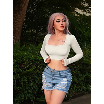 Trendy OQQ Women's Ribbed Long Sleeve Crop Tops