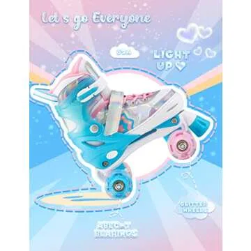 SULIFEEL Rainbow Unicorn 4 Size Adjustable Light up Roller Skates for Girls Boys for Kids Blue Small