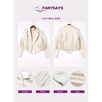 FARYSAYS Faux Leather Jacket Women Fashion Casual Spring Fall Lightweight Cropped Fringe Tassel Motorcycle Jackets for Ladies Beige X-Large