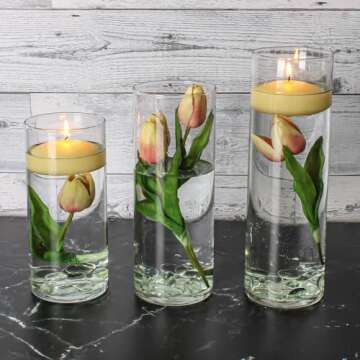 Eastland Glass Cylinder Vases 3 Pack. 7.5" | 9" | 10.5" Heights. Perfect Wedding, Event, Home Decor