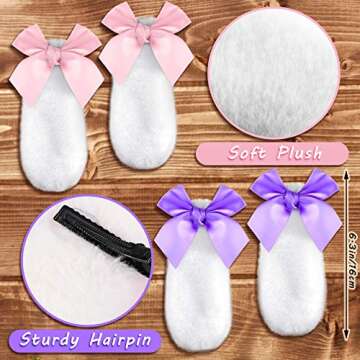 2 Pairs Lolita Bunny Ears Bow Hairpins, Hair Clip Rabbit Plush Lop Ears Ribbon Bowknot Hairpin Lolita Animal Ears Headpieces Bunny Costume Cosplay Hair Accessories for Women Girls, Pink and Purple Bow