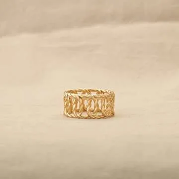 GNIRTSI Gold Twisted Ring for Women 14K Gold Plated Minimalist Stack 11MM Wide Band Finger Jewelry Size 6