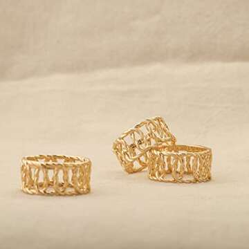 GNIRTSI Gold Twisted Ring for Women 14K Gold Plated Minimalist Stack 11MM Wide Band Finger Jewelry Size 6