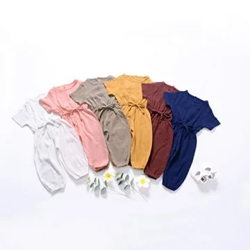 Mubineo Toddler Girl Summer Fall Cotton Linen Romper Jumpsuit
