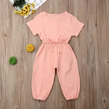 Mubineo Toddler Girl Summer Fall Cotton Linen Romper Jumpsuit