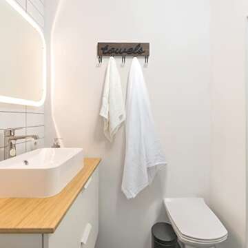 Mkono Towel Holder Wall Mounted Towel Racks for Bathroom Farmhouse Decor Rustic Wood Towel Hooks Han...