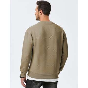 JMIERR Men's Crewneck Sweatshirt Casual Long Sleeve Midweight Texture Sweatshirts Waffle Pullover Sh...
