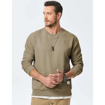 JMIERR Men's Crewneck Sweatshirt Casual Long Sleeve Midweight Texture Sweatshirts Waffle Pullover Shirt Winter Apparel, US40(M), 02 Khaki