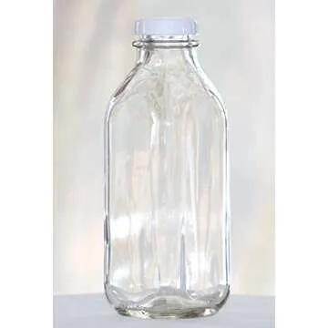 Glass Milk Bottle with Extra Lids - Set of 2 - USA Made 33.8 Oz Jug - Thick Durable Milk Bottle Larger than 1 Quart