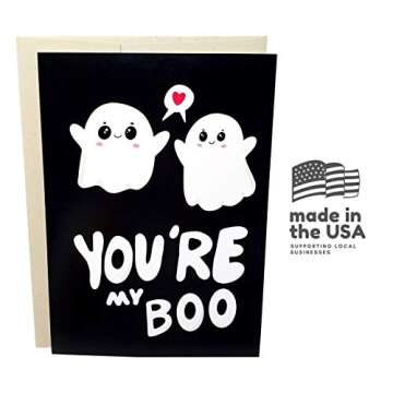 You're My Boo Funny Ghost Anniversary Cards for Husband or Wife - Cute Valentine's Day Card - Romantic Birthday Card for Boyfriend or Girlfriend - I Love You Spooky Halloween Card for Him or Her