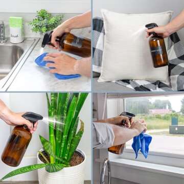 Cornucopia 32oz Amber Glass Spray Bottles (2-Pack); Brown Bottles w/ 3-Setting Trigger Sprayers; Includes Caps for Storage