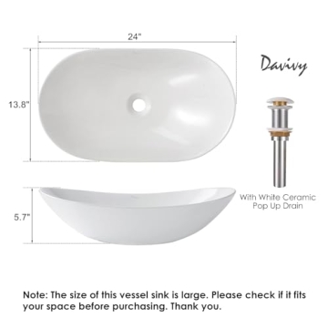 Elegant Davivy 24'' Oval Vessel Sink with Drain