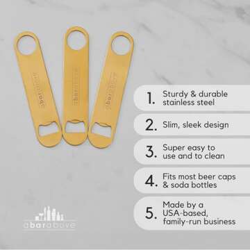 A Bar Above Premium Bar Blade, Stainless Steel Bottle Opener, for Beer, Soda, and Other Glass Bottle...