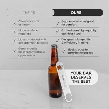A Bar Above Premium Bar Blade, Stainless Steel Bottle Opener, for Beer, Soda, and Other Glass Bottles, Dishwasher Safe, Rust Free, Professional Beer Opener, for Bartenders and Home Bars, 7" Bar Tool