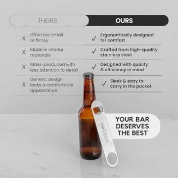 A Bar Above Premium Bar Blade, Stainless Steel Bottle Opener, for Beer, Soda, and Other Glass Bottles, Dishwasher Safe, Rust Free, Professional Beer Opener, for Bartenders and Home Bars, 7" Bar Tool