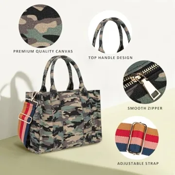Canvas Tote Bag for Women Top Handle Handbag Crossbody Tote Bag for Women Canvas Tote Bag with Zipper Trendy Shoulder Bag Everything Tote Bag with Adjustable Strap