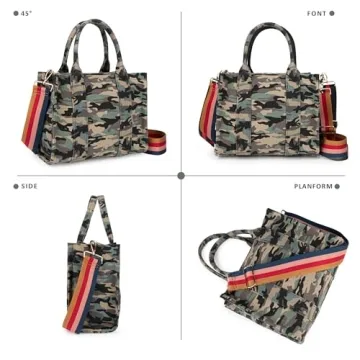 Canvas Tote Bag for Women Top Handle Handbag Crossbody Tote Bag for Women Canvas Tote Bag with Zipper Trendy Shoulder Bag Everything Tote Bag with Adjustable Strap