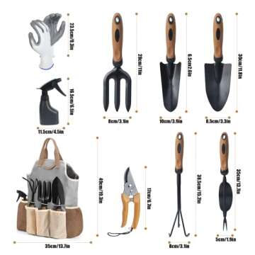 Garden Tool Set,9 Pcs Stainless Steel Gardening Tools with Weeder Cultivator Trowel Sprayer Gloves S...