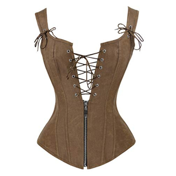 Charmian Women's Renaissance Lace Up Vintage Boned Bustier Corset with Garters