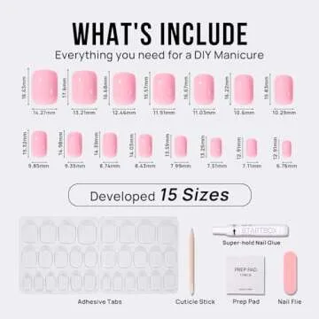Glossy Pink Press On Nails Kit - Reusable Soft Gel