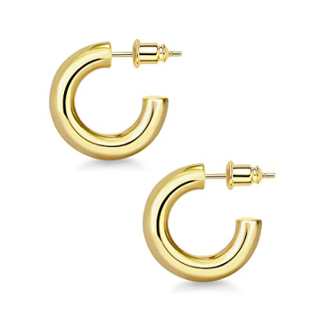 Wowshow Chunky Gold Hoop Earrings - 14K Real Gold Plated, Stylish & Comfortable