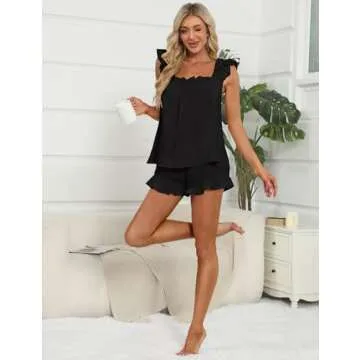 KFUBUO Women's Ruffle PJ Set for Brides and Summer Sleep