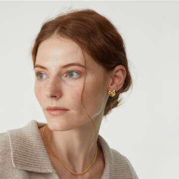 8YEARS Gold Heart Earrings for Women, 18K Gold Plated Chunky Heart Statement Dangle Drop Earrings, G...