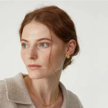 8YEARS Gold Heart Earrings for Women, 18K Gold Plated Chunky Heart Statement Dangle Drop Earrings, G...