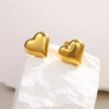8YEARS Gold Heart Earrings for Women, 18K Gold Plated Chunky Heart Statement Dangle Drop Earrings, Gold Heart Stud Earrings Trendy Jewelry Gifts (Small Heart)